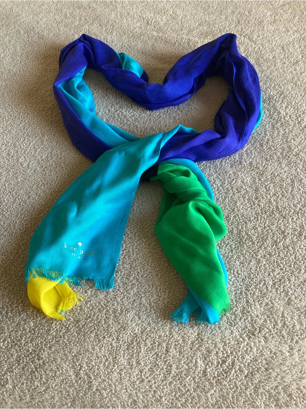 Kate Spade New York Colorblock Scarf in Blue, Teal, Black& Green w/Yellow Accent